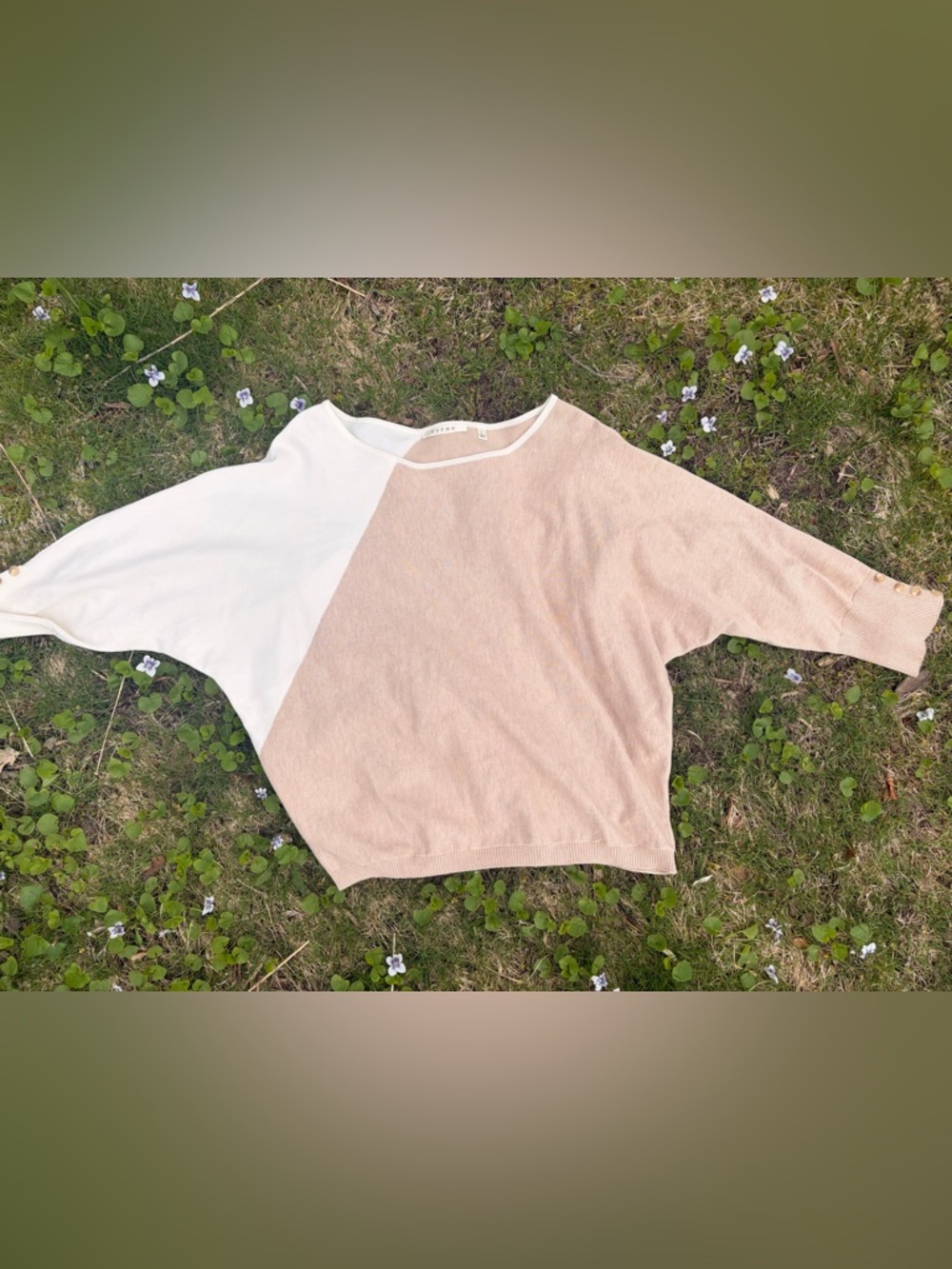 Cyrus Two-Tone Short Sleeve Sweater - Cream & beige